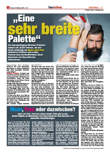 Dr. Michael PDr. Michael Peintner im Interview mit der neuen Südtirol Tageszeitung über Gender und sexuelle Identitäten.eintner im Interview mit der neuen Südtirol Tageszeitung über Gender und sexuelle Identitäten 2016