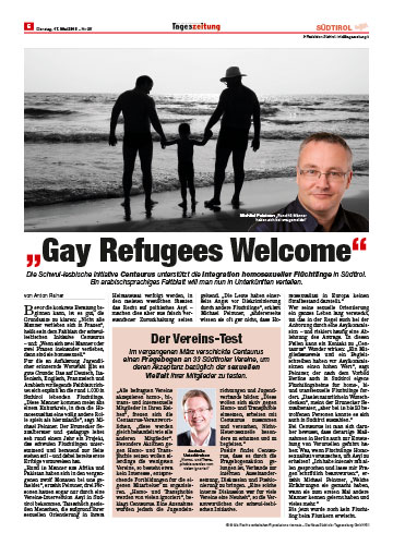 Dr. Michael Peintner im Interview mit der neuen Südtirol Tageszeitung über Gay Refugees „Welcome Integration“ homosexueller Flüchtlinge 2016