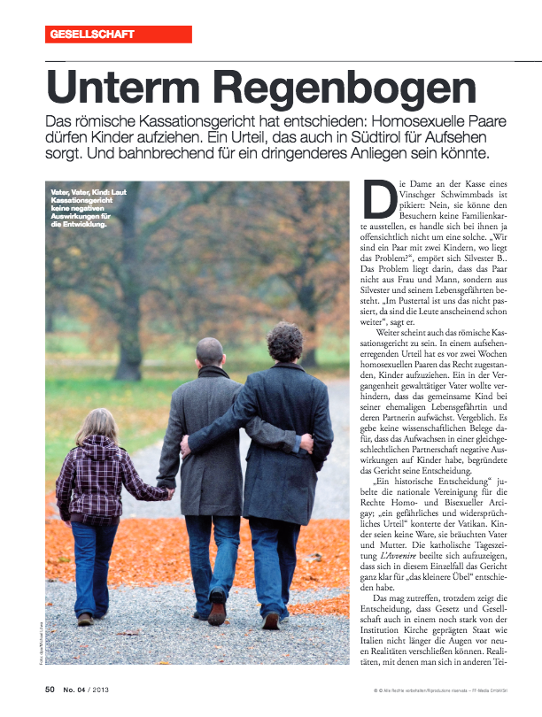 michael peintner Artikel ff Unterm Regenbogen Kassationsgericht Kinder Adoption Homosexuelles Paar 2013